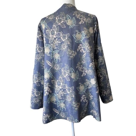 Naturals D & Co Open Front Cardigan Floral Faux Suede QVC SZ M - Picture 2 of 13
